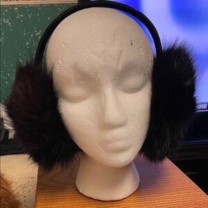 Black fox Fur and velvet Earmuffs with sherling lining